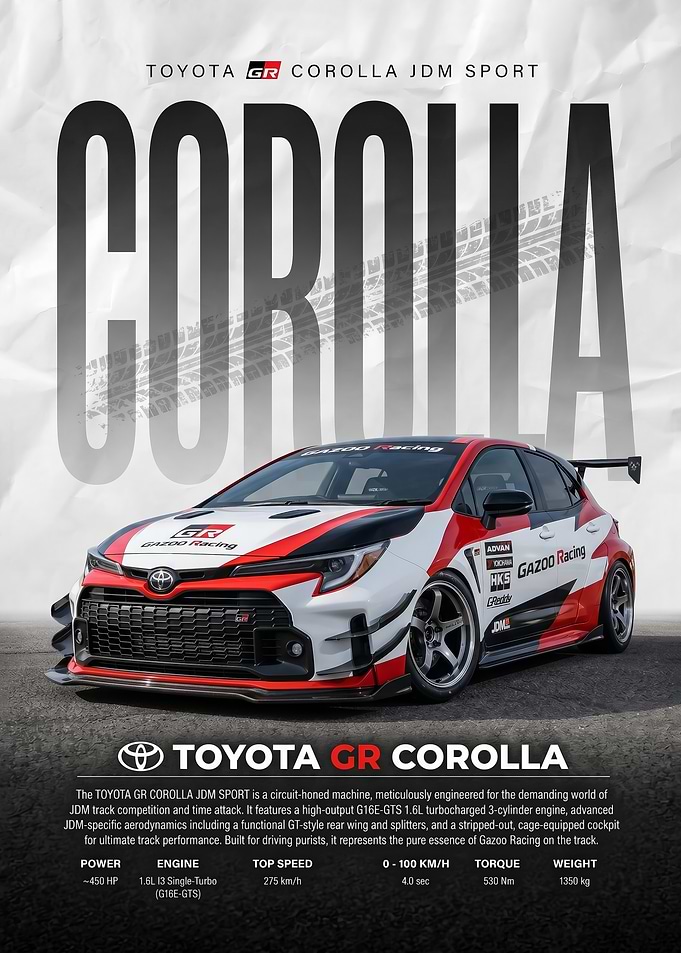 sleek race Toyota GR Corolla JDM Sport poster