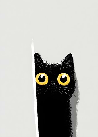 Peeking Black Cat with Big Yellow Eyes