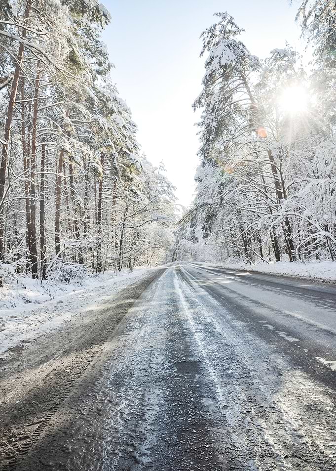 Snowy Forest Road in Winter
