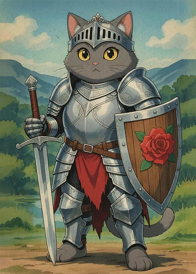 Cat Knight with Sword and Shield
