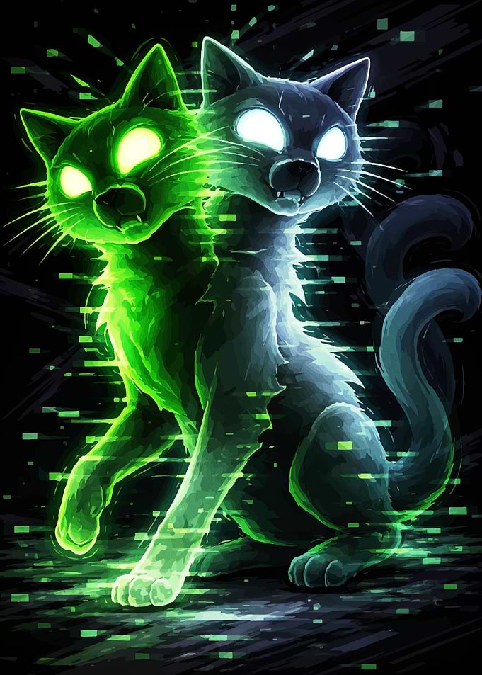 Glitching Digital Cat Duo