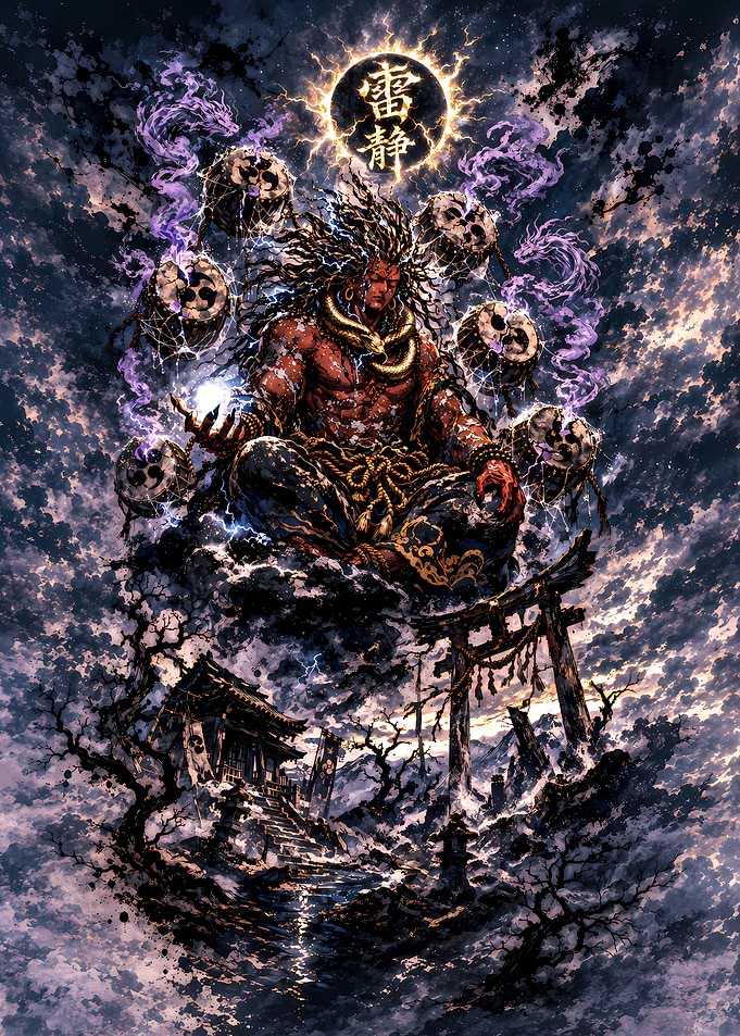 Mythical Warrior in Stormy Landscape