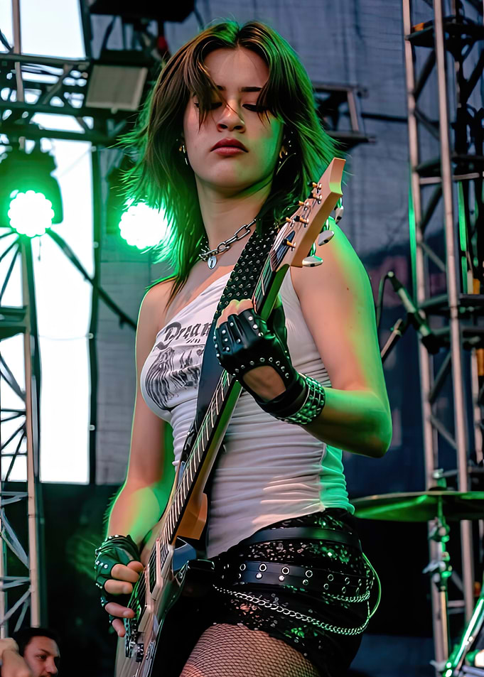 Young woman playing guitar on stage