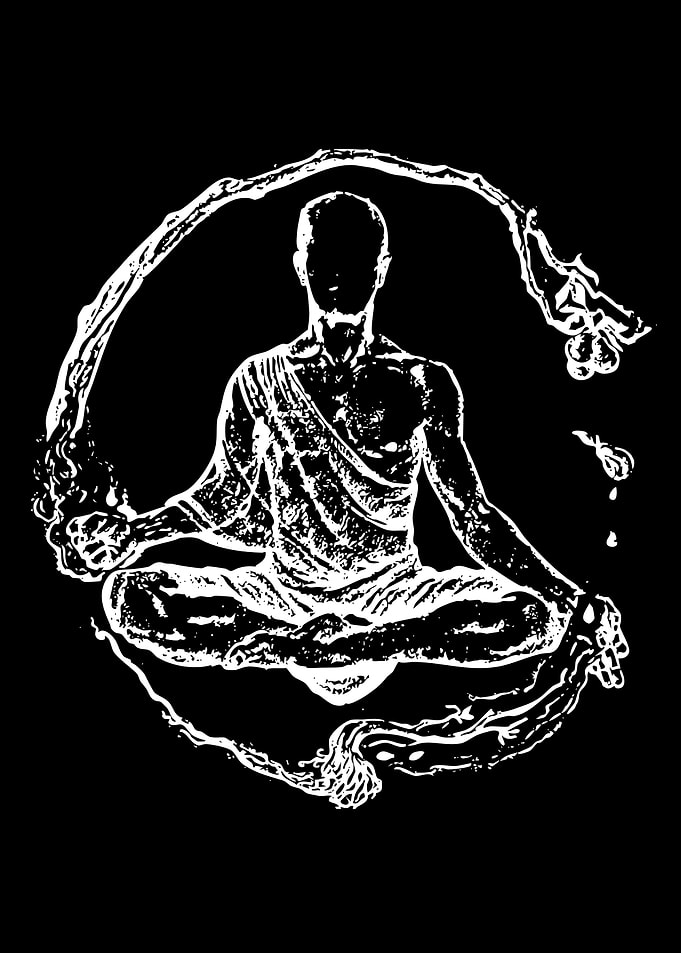 Meditating figure with water splash