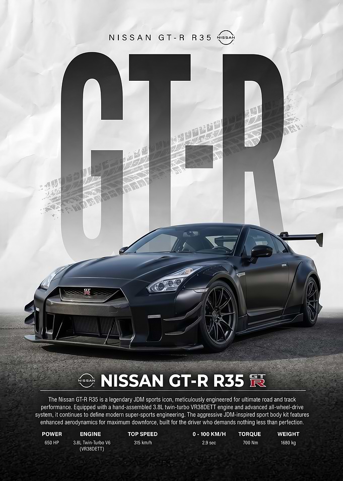 sleek black Nissan GT-R R35 Sports Car poster