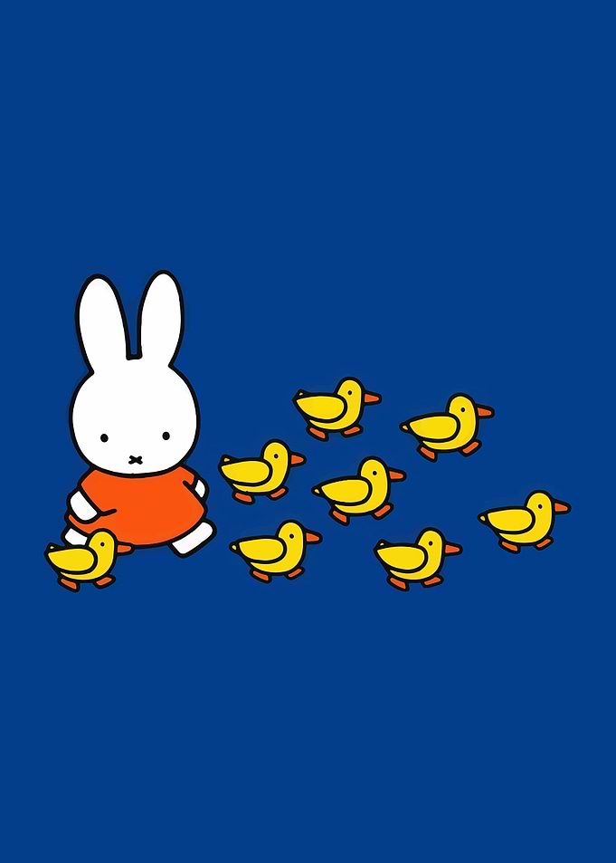 Miffy and Ducklings on Blue Background