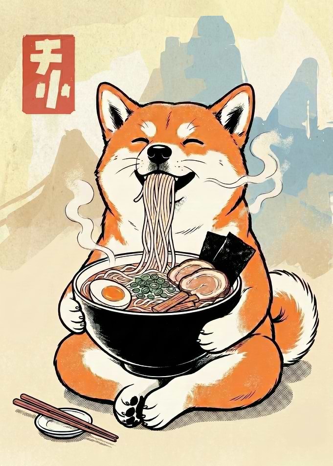 Shiba Inu Eating Ramen