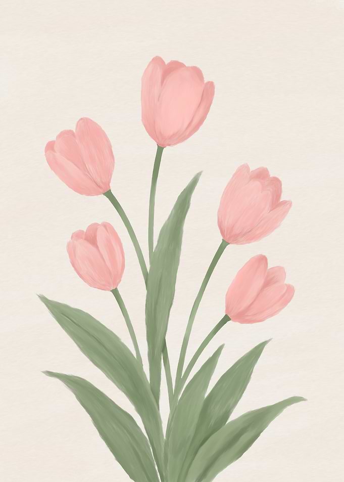 Pink Tulips Watercolor Painting