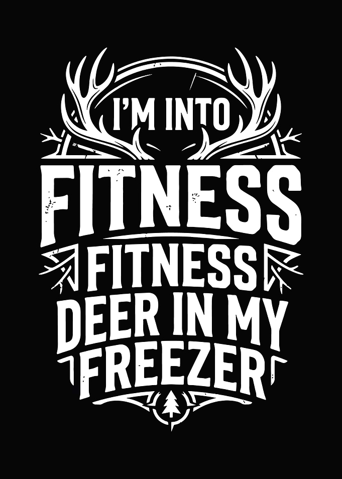 funny hunting wall art - 'I'm Into Fitness Fitness Deer In My Freezer' rustic cabin poster for man cave decor