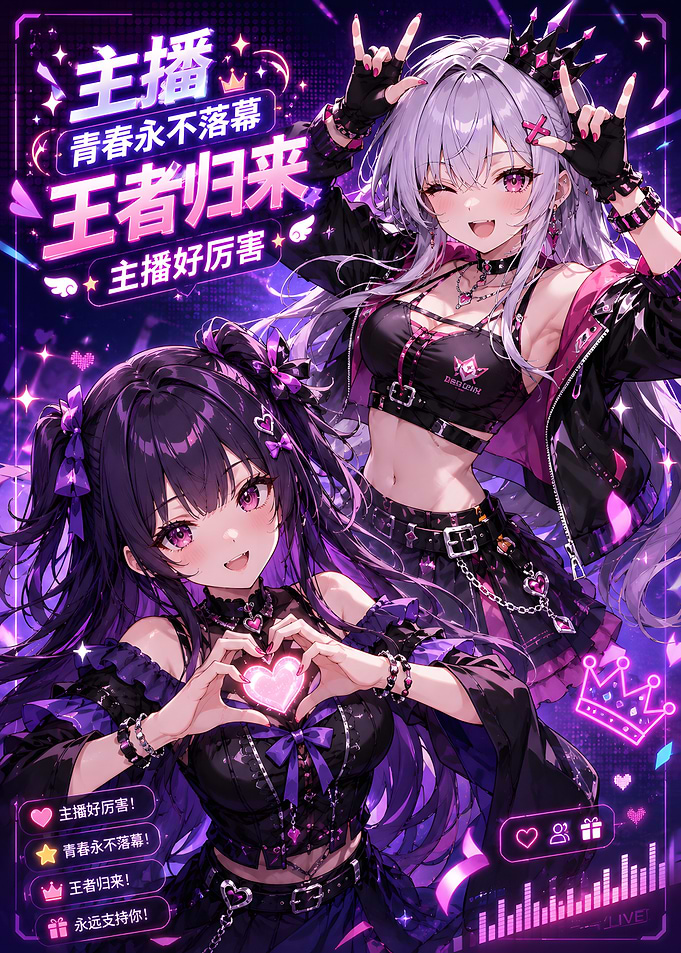 Anime Streamers with Heart Gesture