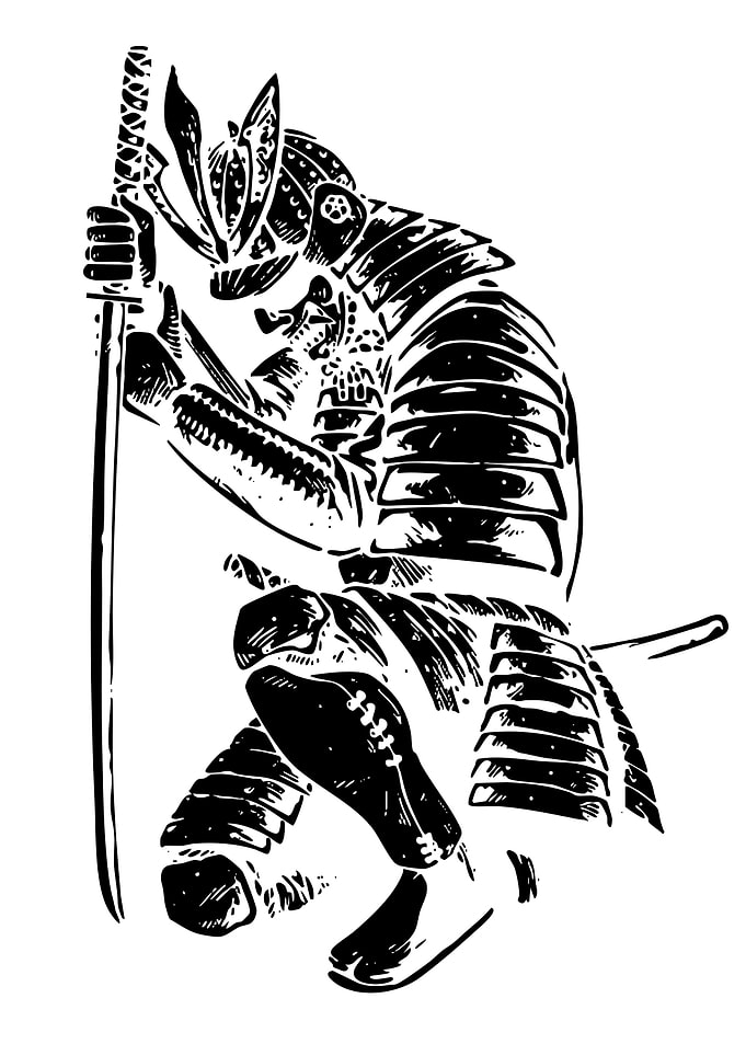 Samurai Warrior Kneeling with Sword