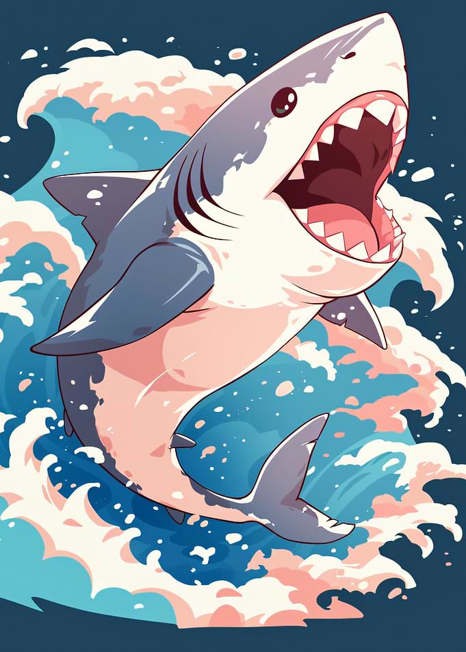 Anime Shark in Waves