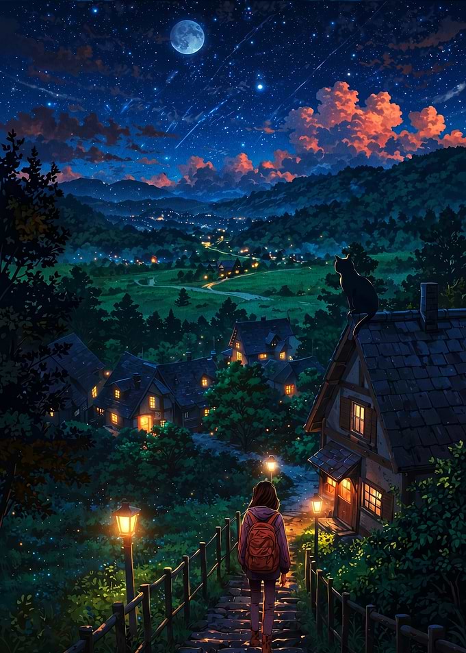 Anime Night Village Scene