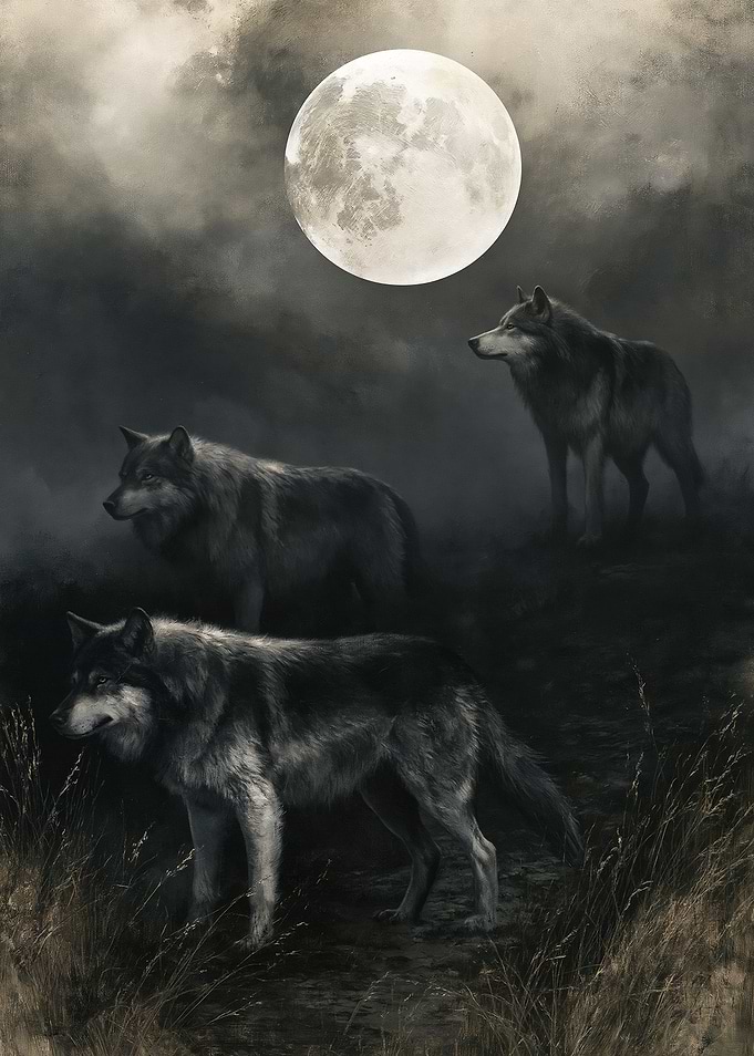 Wolves under the full moon