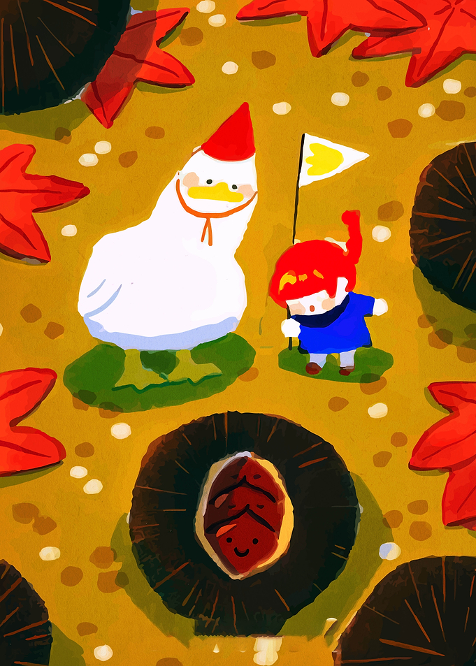 Cute Duck and Gnome with Flag