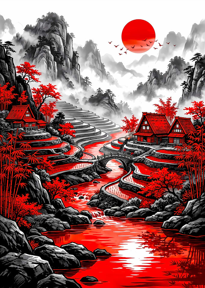Red Japanese Landscape