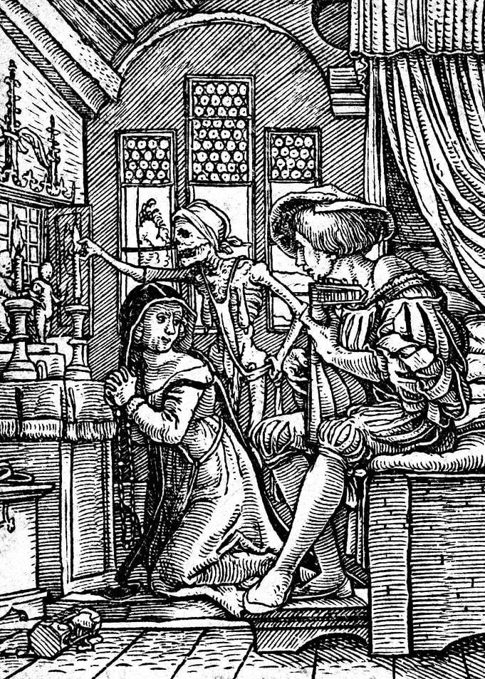 The Nun With Death Engraving by Hans Holbein the Younger