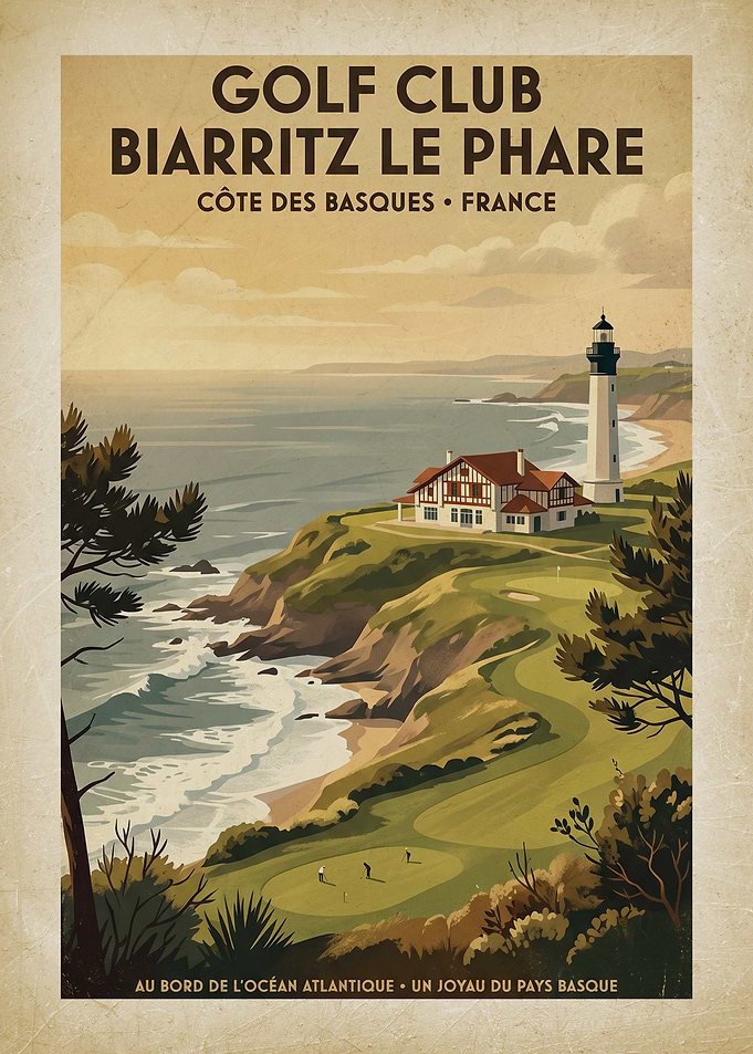 Golf Club Biarritz Le Phare Vintage Poster