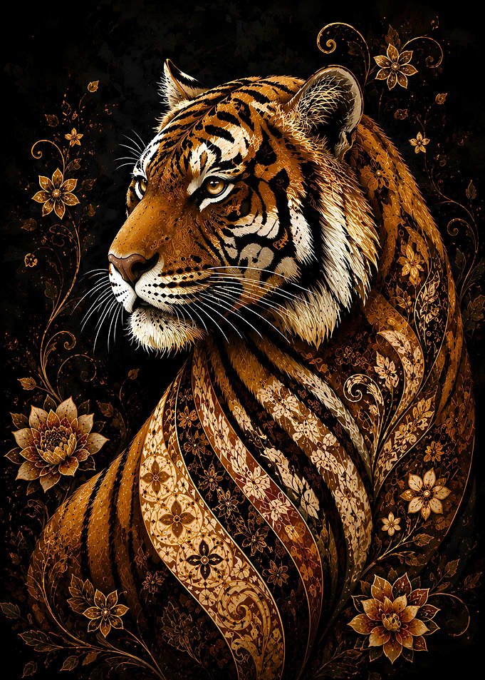 Ornate Tiger with Floral Patterns