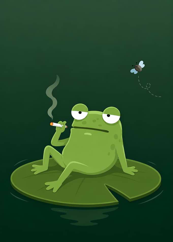 Frog Smoking on Lily Pad