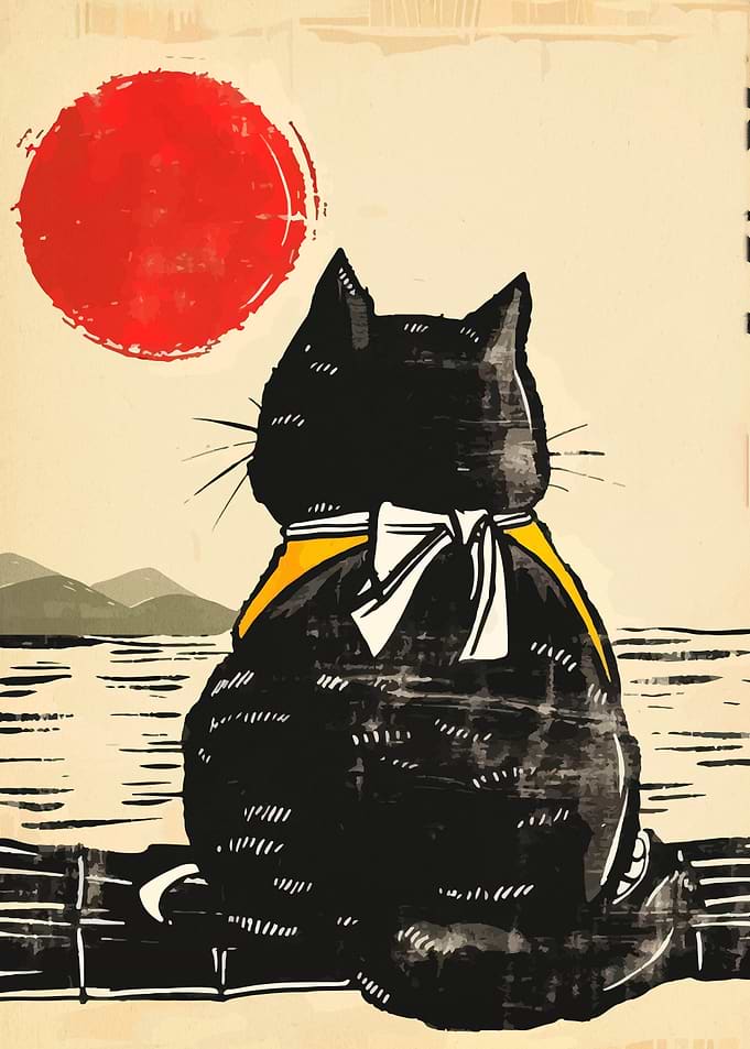Black Cat with Red Sun