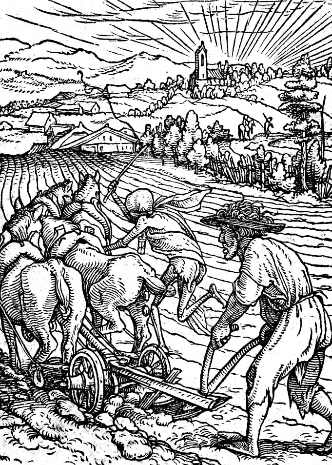 The Peasant, or Ploughman With Death Engraving by Hans Holbein the Younger