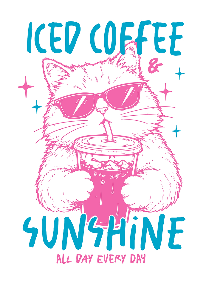 Cool Cat Drinking Iced Coffee