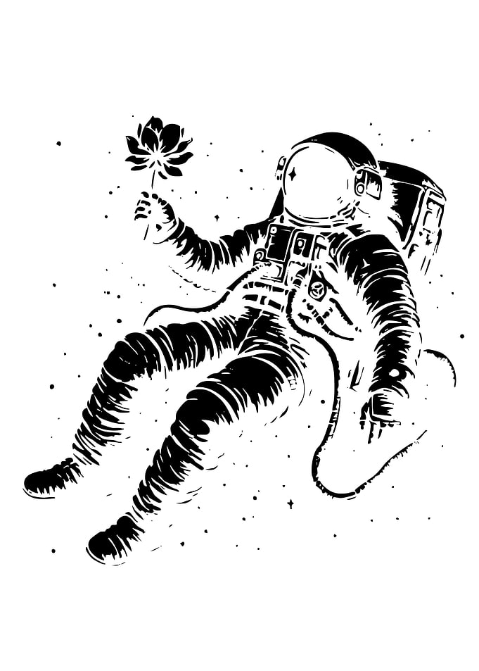 Astronaut holding a lotus flower in space