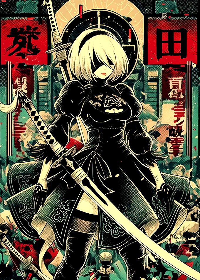 2B with Swords in Japanese Style