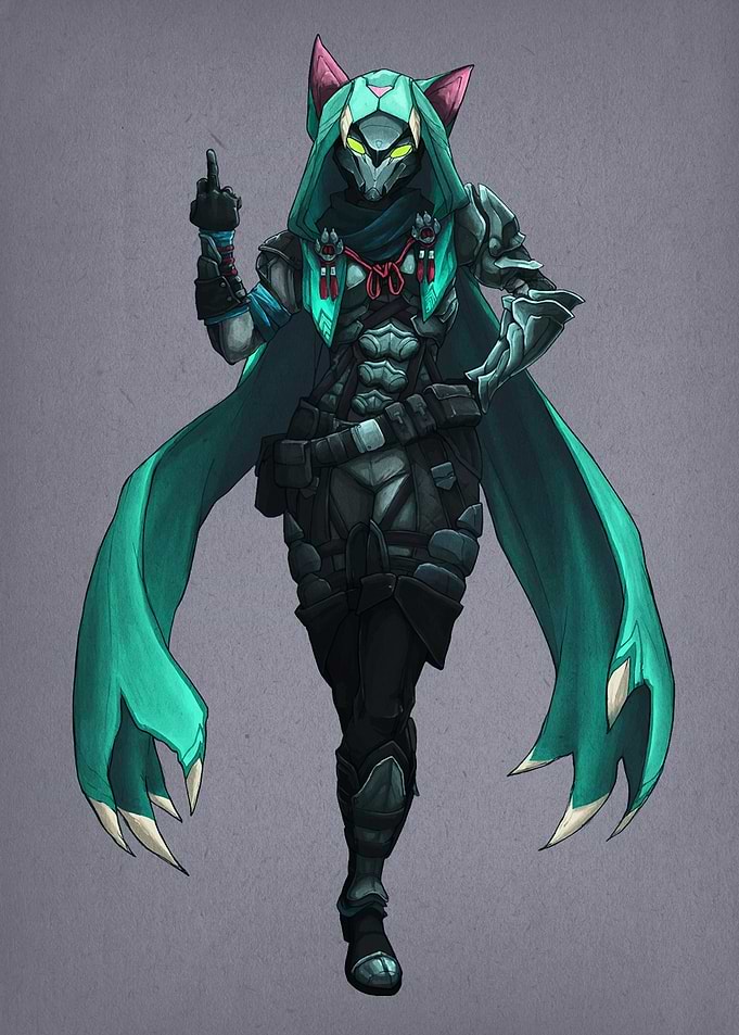 Feline Warrior with Teal Cloak