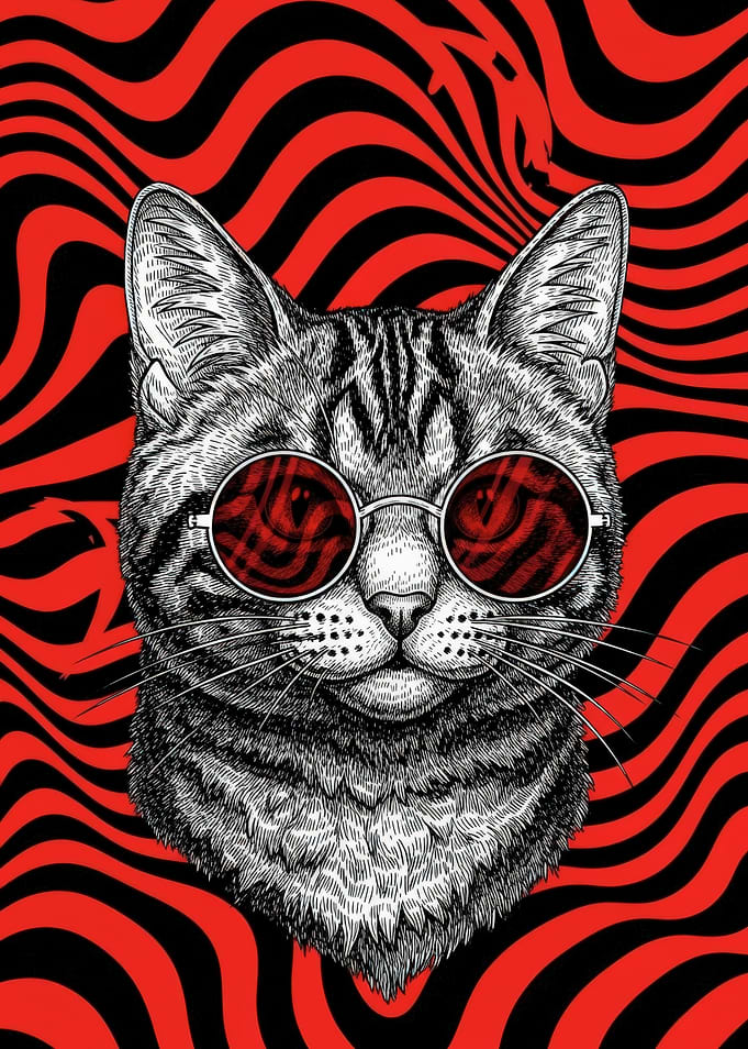 Cat Wearing Sunglasses with Psychedelic Background