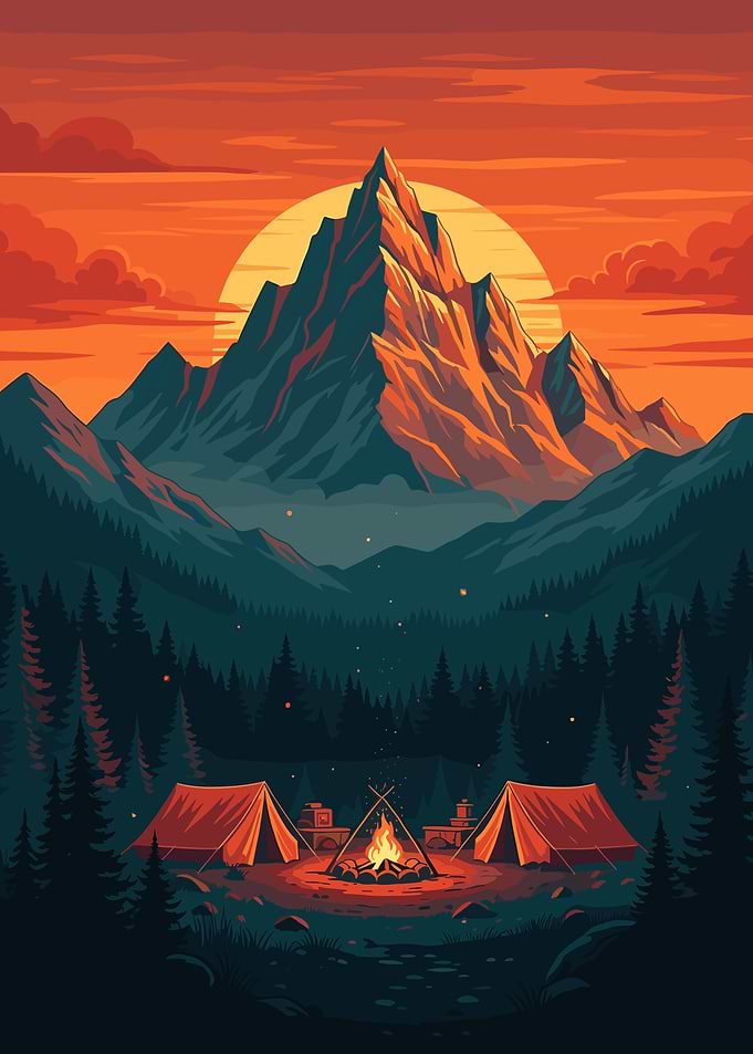 Mountain Camping at Sunset