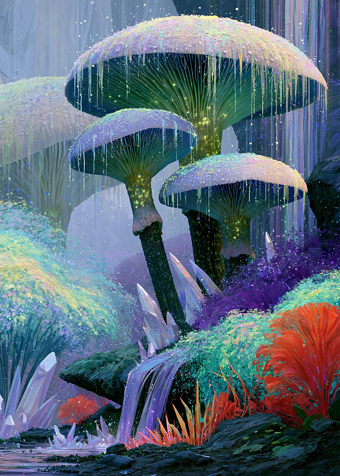 Enchanted Mushroom Forest with Crystals
