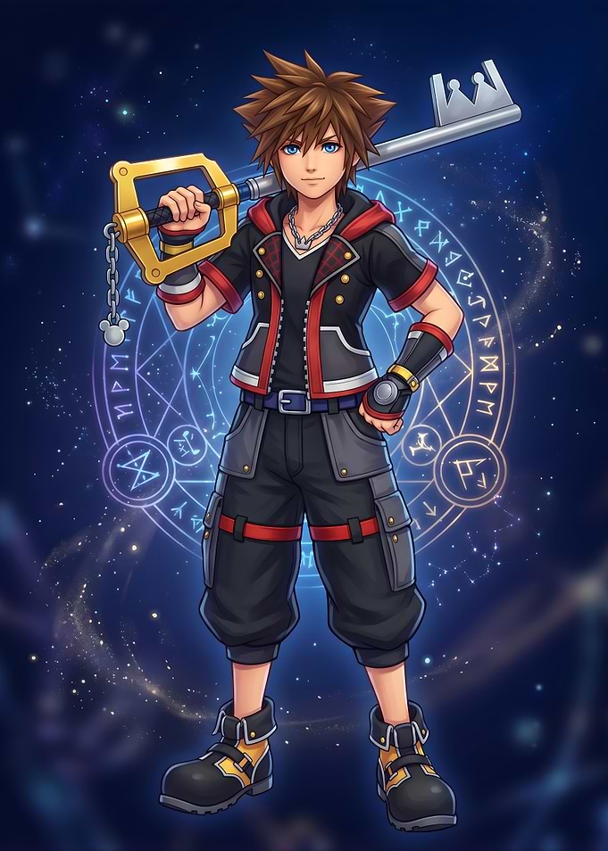 Kingdom Hearts Sora with Keyblade and Magic Circle