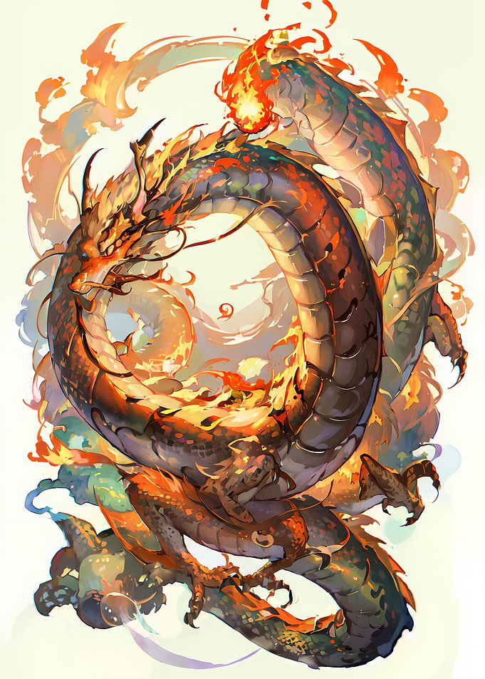 Fiery Dragon Coiled in Flames