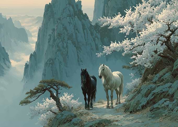 Two Horses in a Mountain Landscape