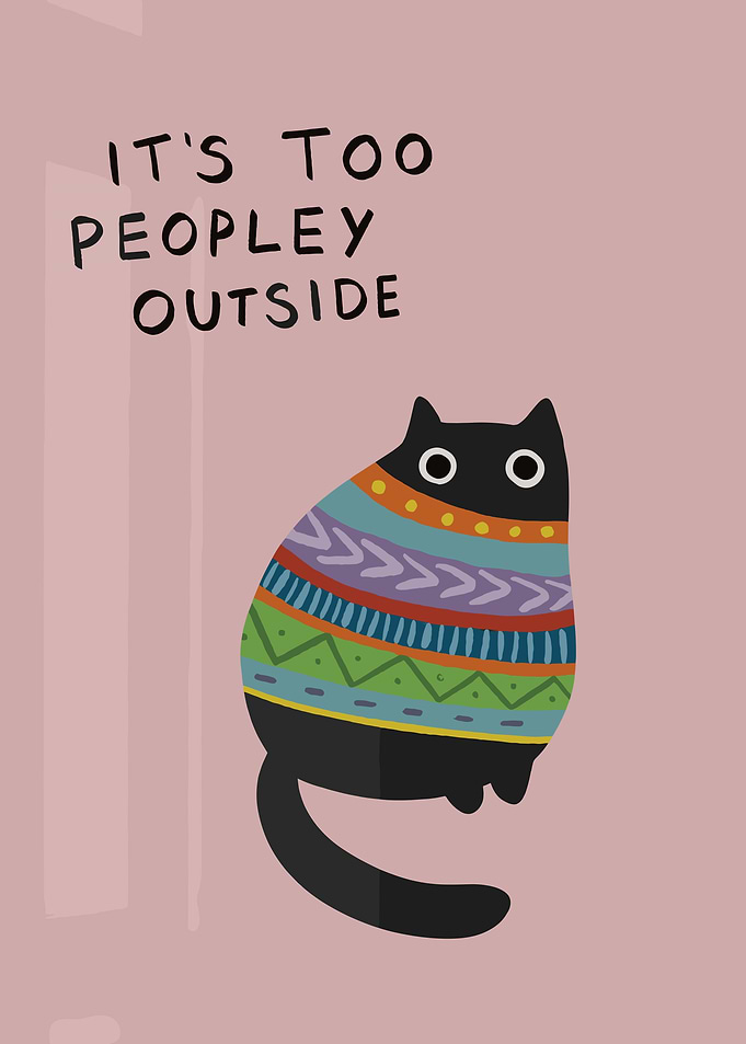 Cat in a Sweater Saying It's Too Peopley
