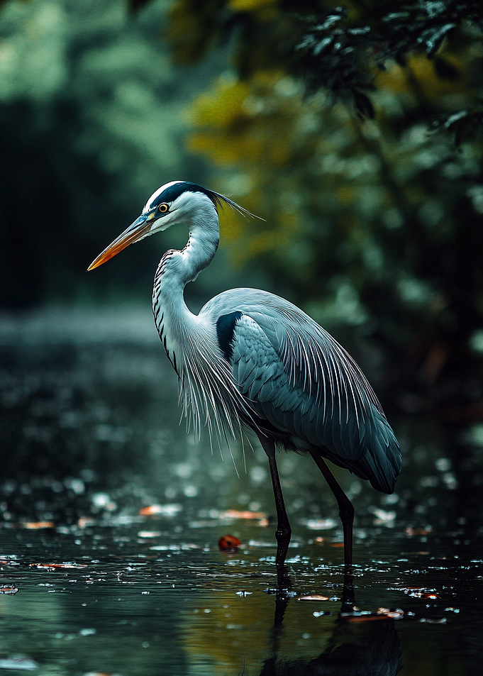 Heron standing in shallow water