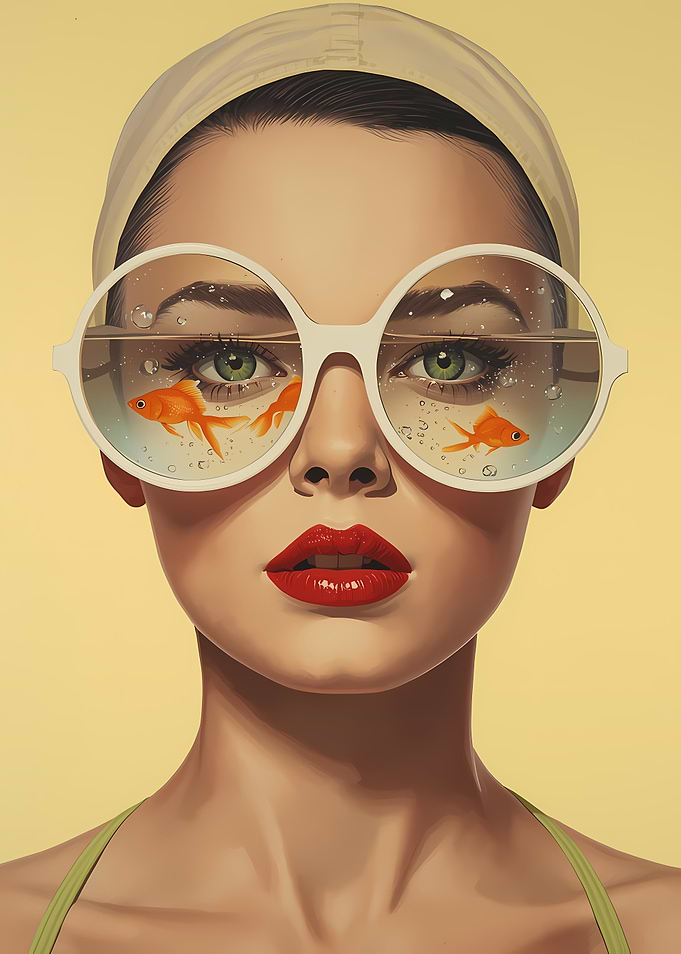 Woman with Goldfish in Glasses
