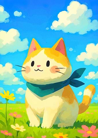Cute Cat in a Field of Flowers