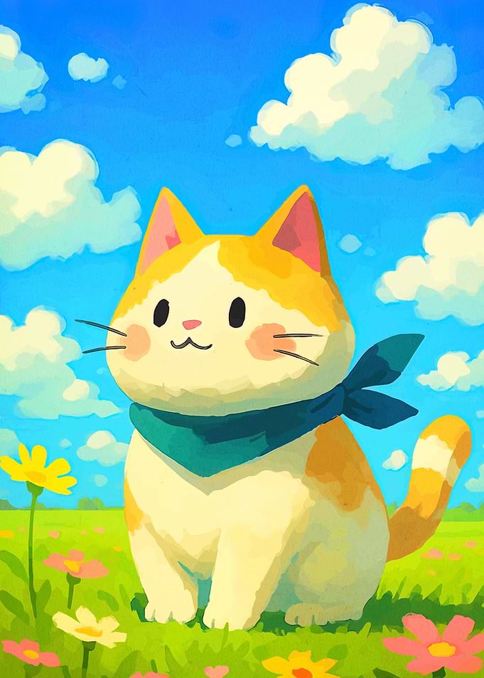 Cute Cat in a Field of Flowers