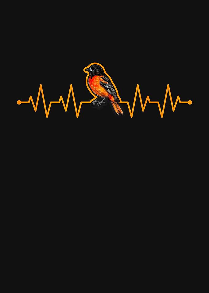 Oriole Bird Heartbeat Line Art