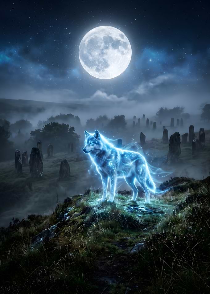 Spirit Wolf Under the Moon