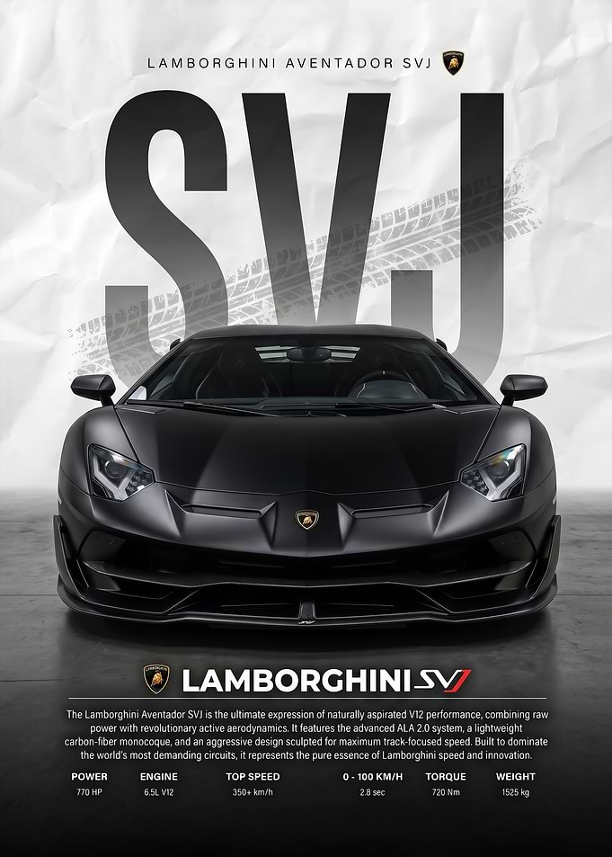 sleek black Lamborghini Aventador svj car Poster