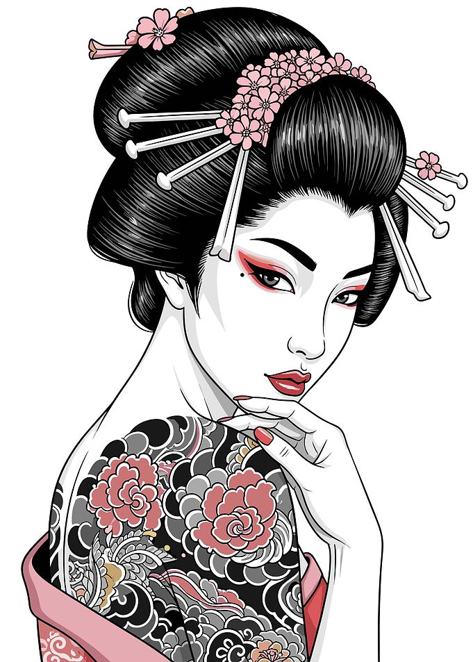 Geisha with Floral Tattoo