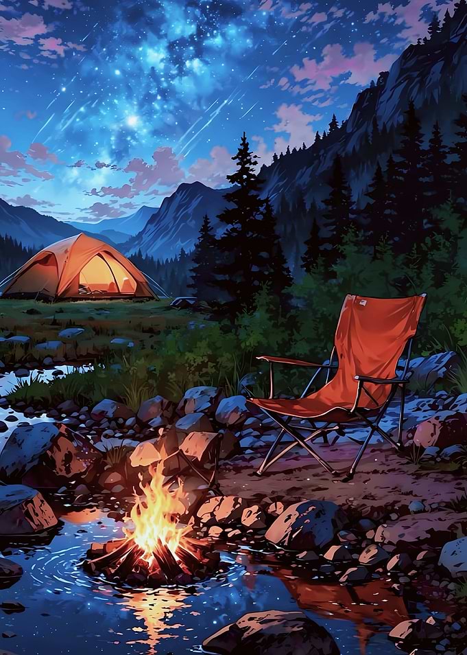 Camping under a starry night sky