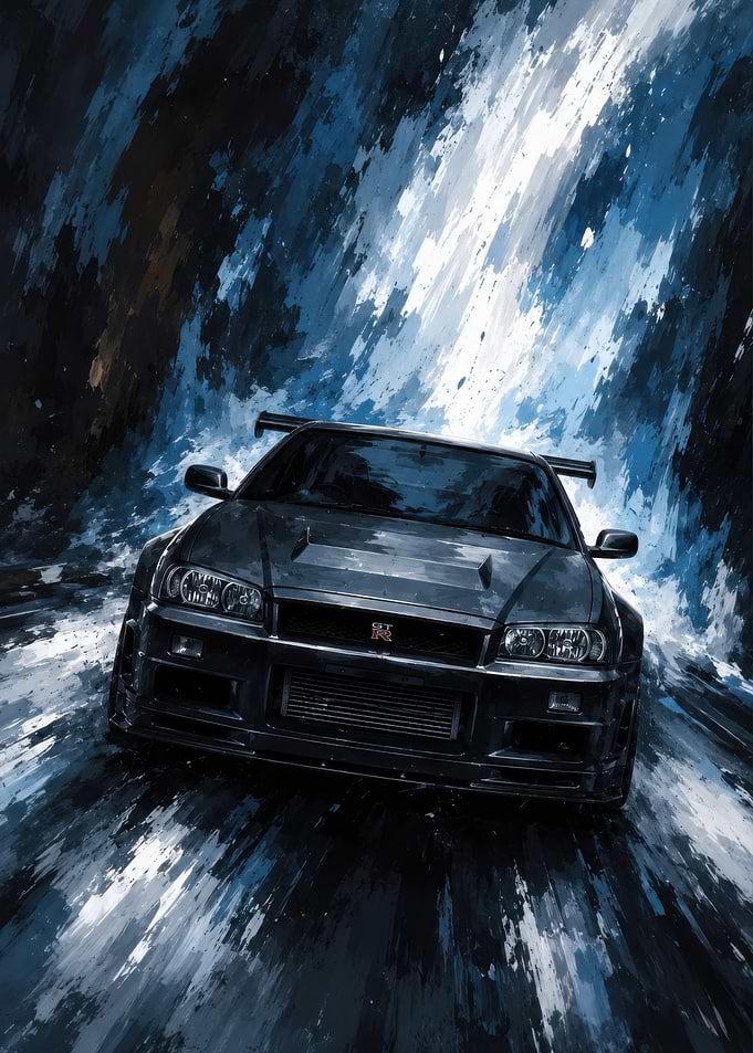 Dark Nissan GT-R R34 Speeding