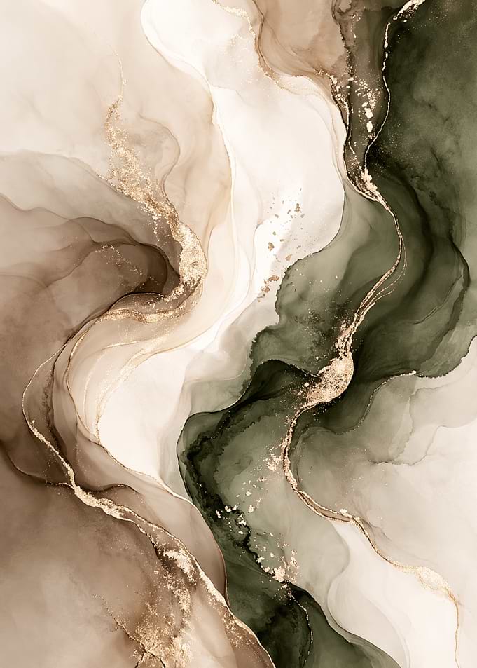 Abstract Ink Swirls with Gold Accents