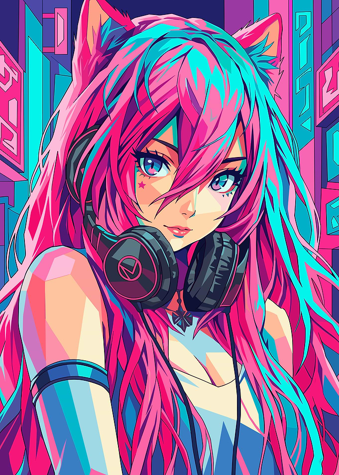 Anime Girl with Headphones