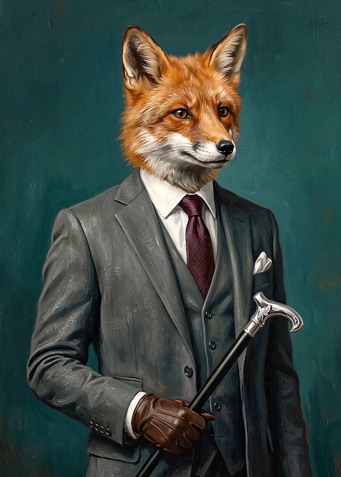 Anthropomorphic Fox Holding a Cane